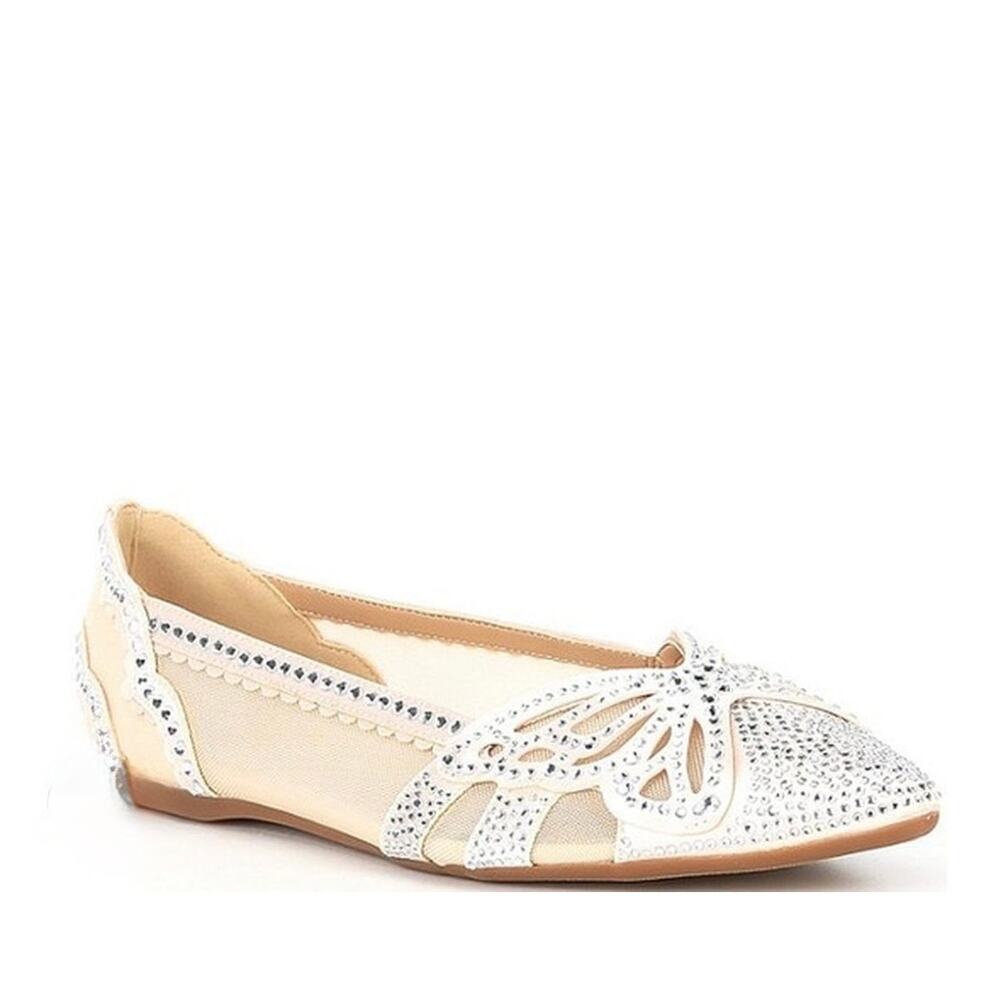 Copper Key Embellished Butterfly Flats – Nude / Champagne – Size 8.5
